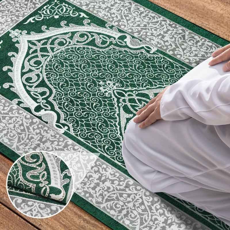 Set Ramadan 3 pièces : tapis de prière portable 70×110 cm, 99 perles Tasbih, kufi homme, léger et pratique pour voyages.