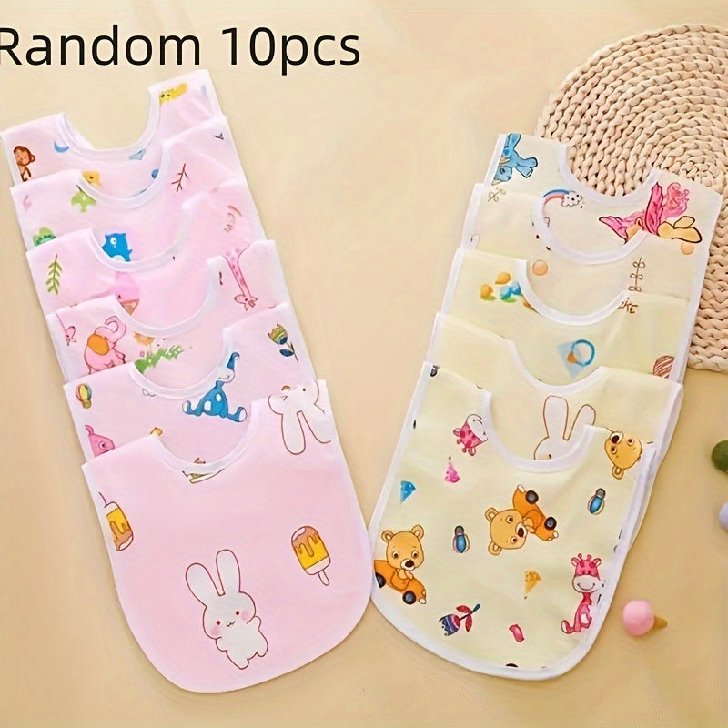 Lot aléatoire de 8 ou 10 bavoirs en velours cristal, rose et bleu, en U avec poche, idéal pour repas bébé.