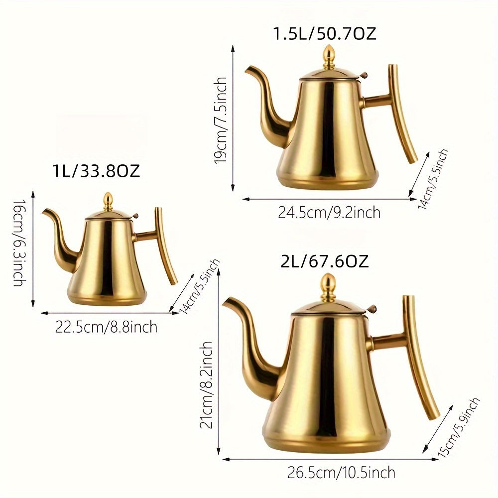 1 Set Of Stainless Steel Coffee Maker With Strainer - 1L/1.5L/2L Capacity, Heat Resistant Teapot Kettle For Restaurant Home Use - Tea Set - Coffee & Cold Water Kettle, Stainless Steel 304 Material Teapot Set With Removable Te