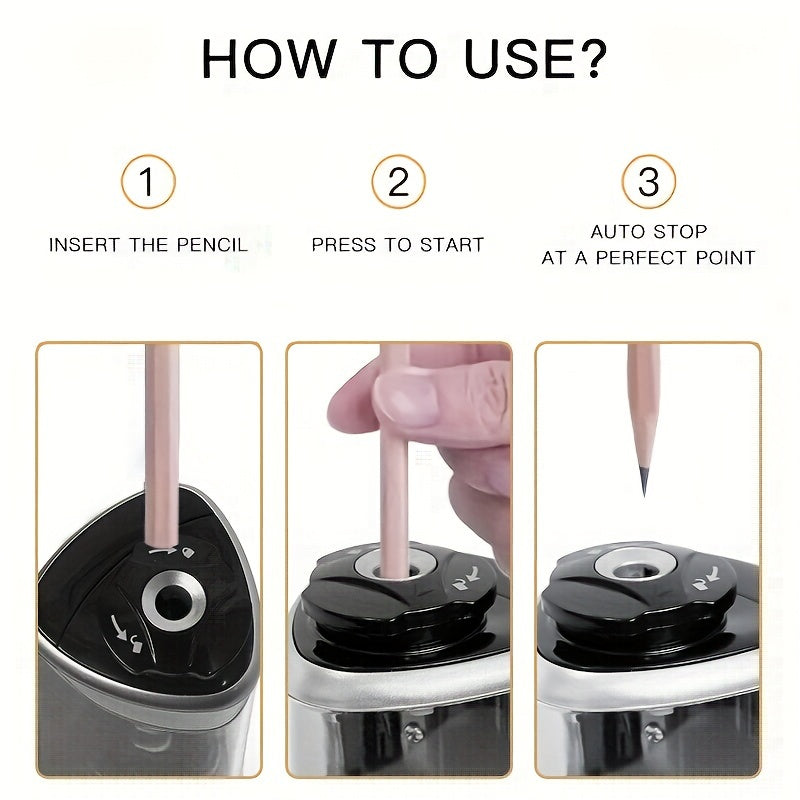 Automatic Electric Pencil Sharpener with Auto-Stop &amp; Lead Breakage - Desktop Sharpener for Office &amp;, No Needed, Compact Design, Sharpens Pencils in Seconds, Pencil Sharpener Electric, Supplies, Sleek Style, Waste Container