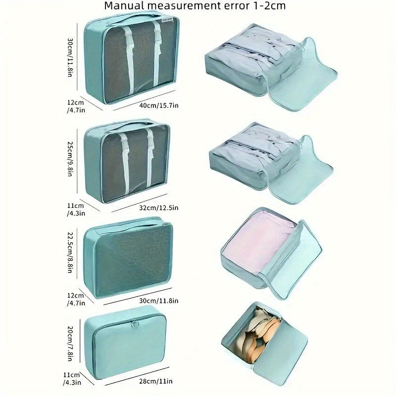 Set de 7 organiseurs de voyage en polyester, cubes de rangement pour vêtements, chaussures et cosmétiques, pratique et élégant.
