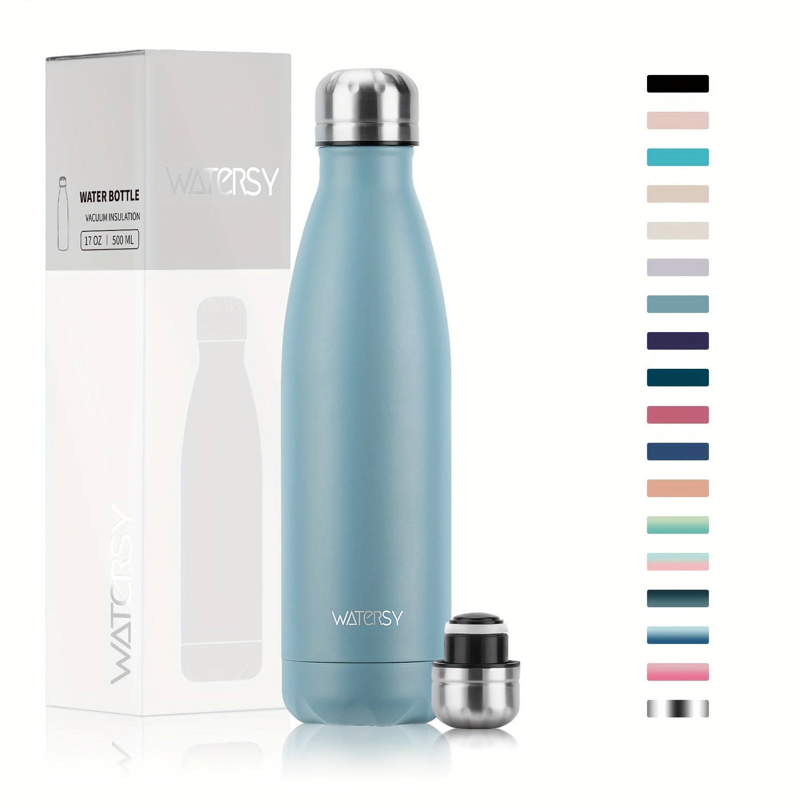 1pcs WATERSY Stainless Steel Water Bottle, 24 Hours Cold and 12 Hours Hot - Vacuum Sport Water Bottle - Perfect thermal flask, Insulated Bottles for Sports, Running, Cycling - 17oz/500ml