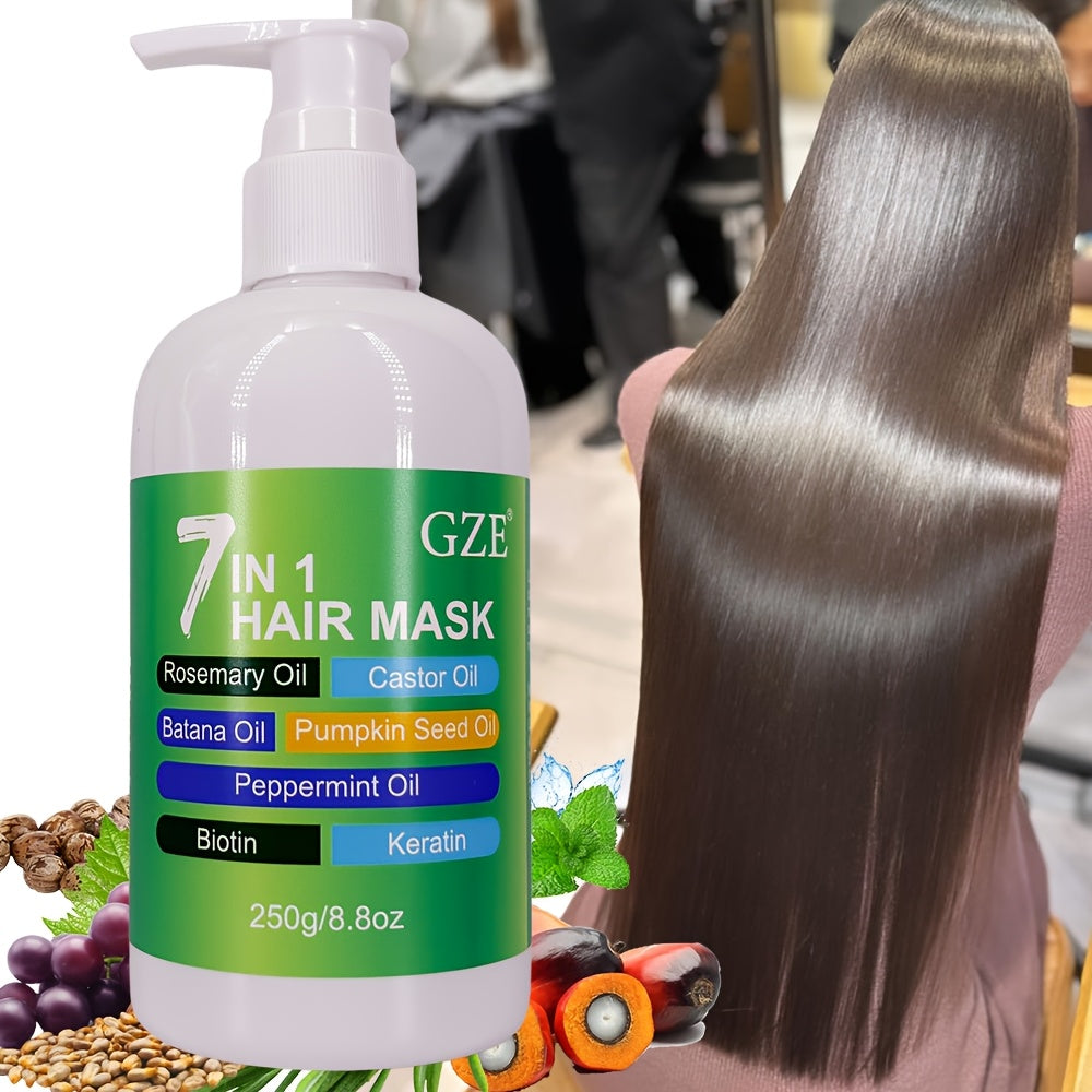 Masque capillaire GZE 7-en-1, profond soin réparateur, anti-casse et pointes fourchues, hydrate cheveux secs, enrichi en huiles, biotine et kératine.