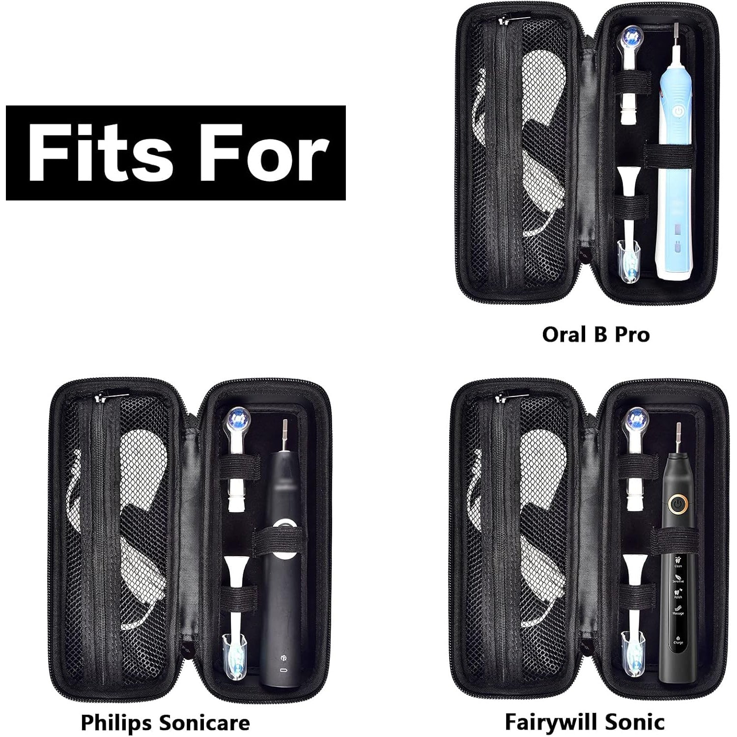 1 Portable Waterproof Shockproof Electric Toothbrush Case, Compatible with Pro 1000/2000/3000/3500/1500 and for Sonicare ProtectiveClean 4100/5100, Home &amp; Travel Use, Secure Zipper Closure, Odorless Travel Toothbrush Holder