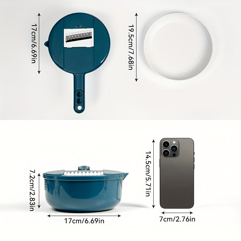 Coupe-légumes 12-en-1 : tranche, râpe et émince manuellement carottes, pommes de terre, radis et plus. Outil de cuisine polyvalent.