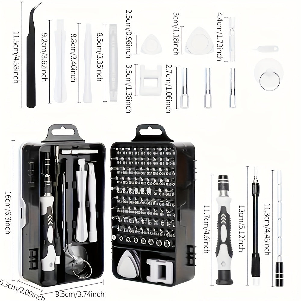 Kit 115 pièces VVIA, tournevis de précision multi-usage pour téléphones, montres et appareils électroniques, compact pour entretien et démontage.