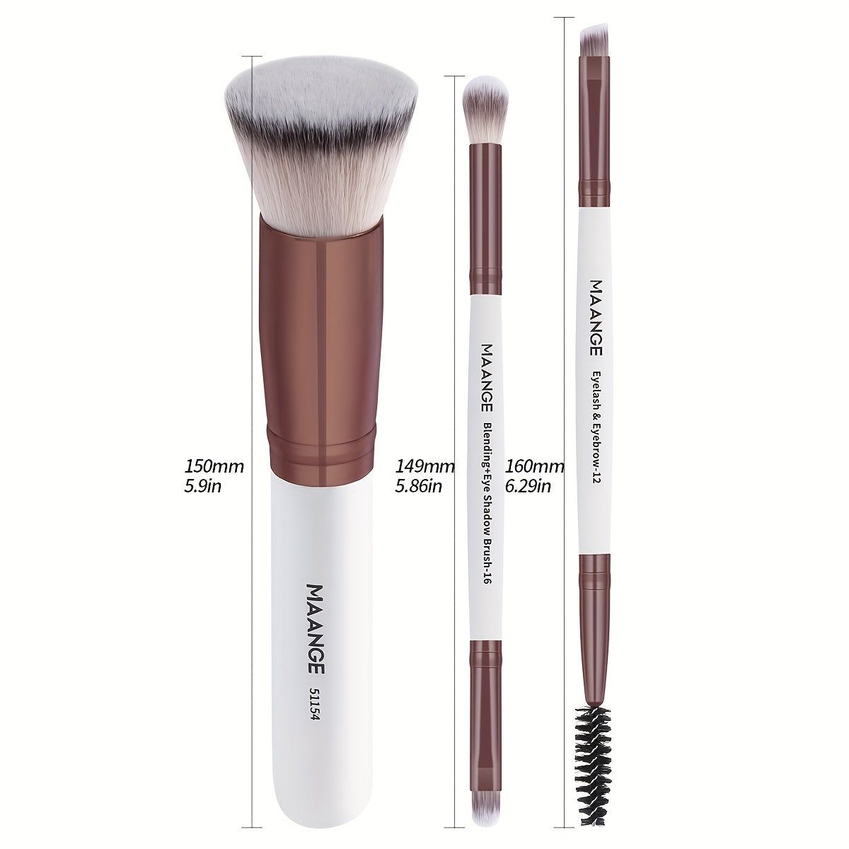 Set visage 3 pièces : pinceaux fond de teint, blush et cils, poils doux, livré avec boîte portable pour maquillage pratique.