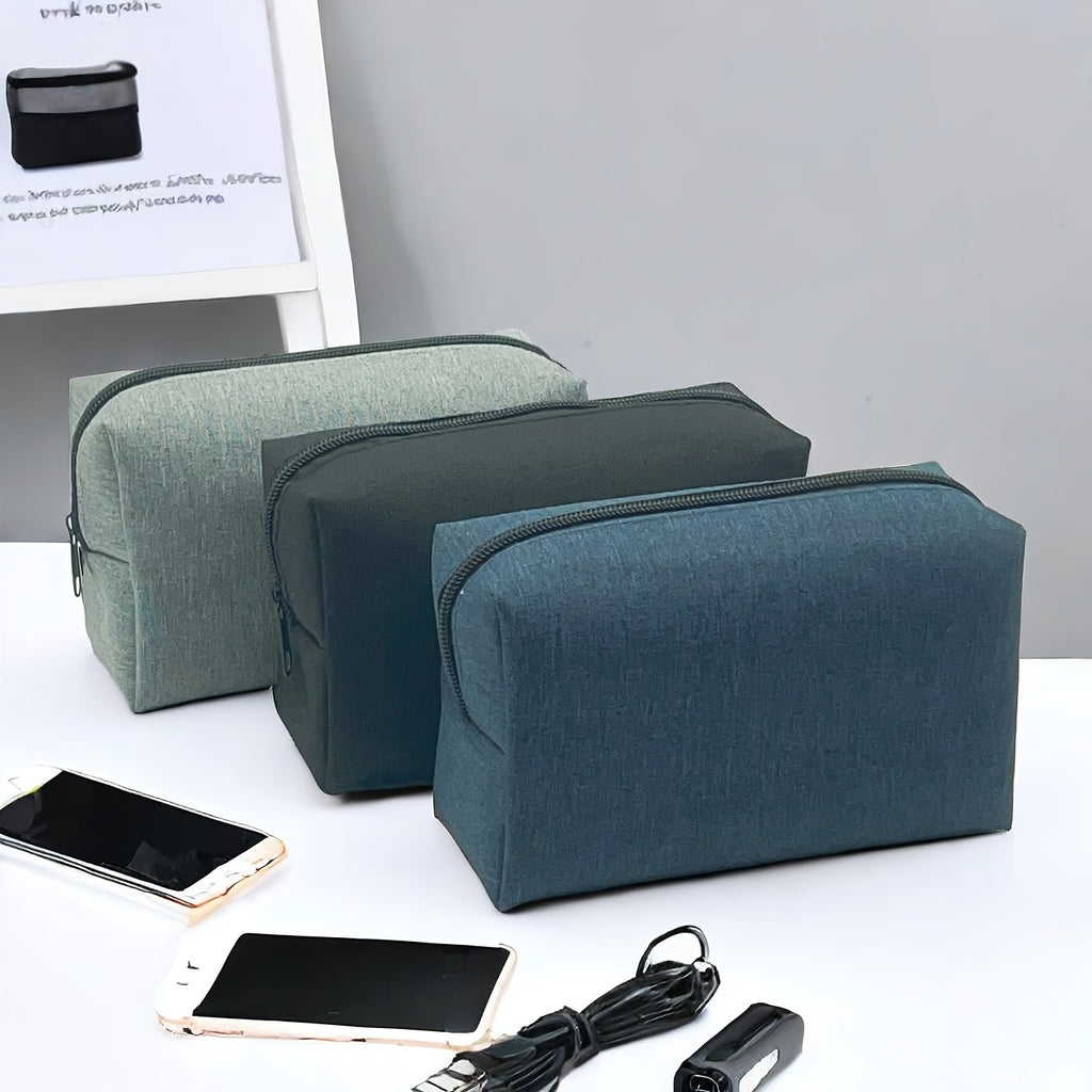 Trousse portable en tissu Oxford cationique – mini sac cosmétique, rangement pratique pour câbles, écouteurs, cosmétiques et petits objets.