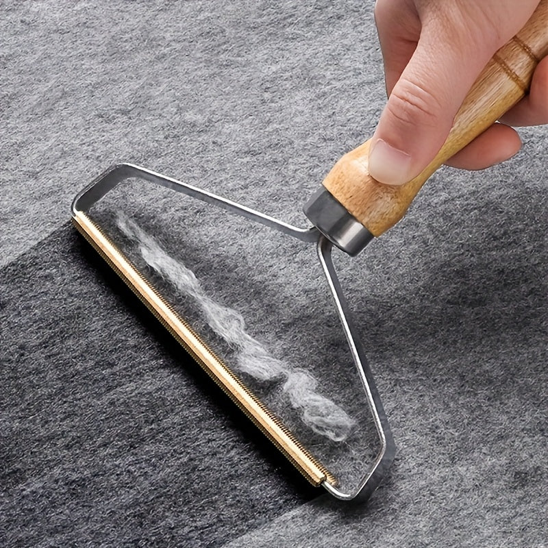 Portable Manual Lint Remover - Double-Sided Fabric Shaver for Pet Hair, Clothes, Sofa &amp; Carpet Cleaning, Wooden Handle &amp; Metal Frame, Ideal Home Utility Gift for Family and Friends