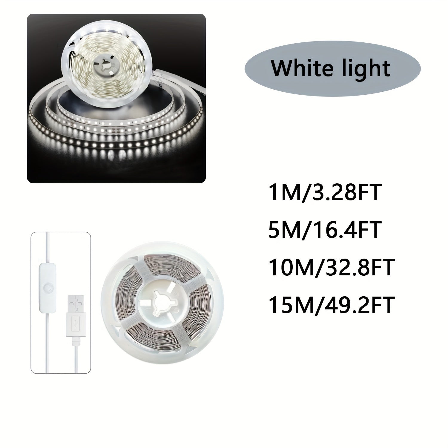Ruban LED USB Blanc : Éclairage intérieur polyvalent, rétroéclairage TV, décoration chambre et salon, parfait pour fêtes, camping et occasions spéciales.