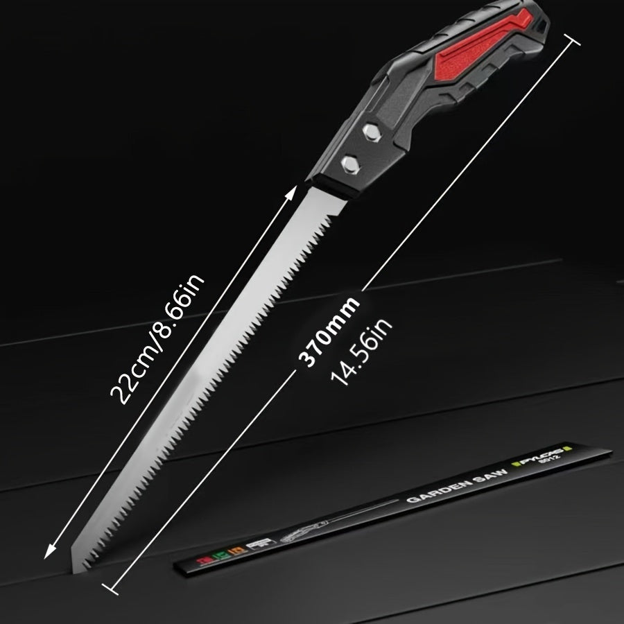 Scie manuelle compacte pour bois et élagage, idéale pour arbres fruitiers, jardinage précis et petits travaux de menuiserie à domicile.