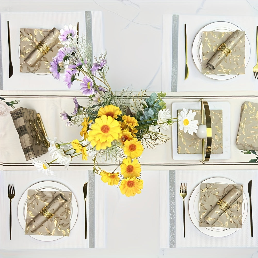 60pcs Elegant Golden Leaf Stamped Disposable Napkins - 33.02x33.02cm Square Paper Placemats, Perfect for Family Gatherings, Weddings, Parties &amp; Restaurants