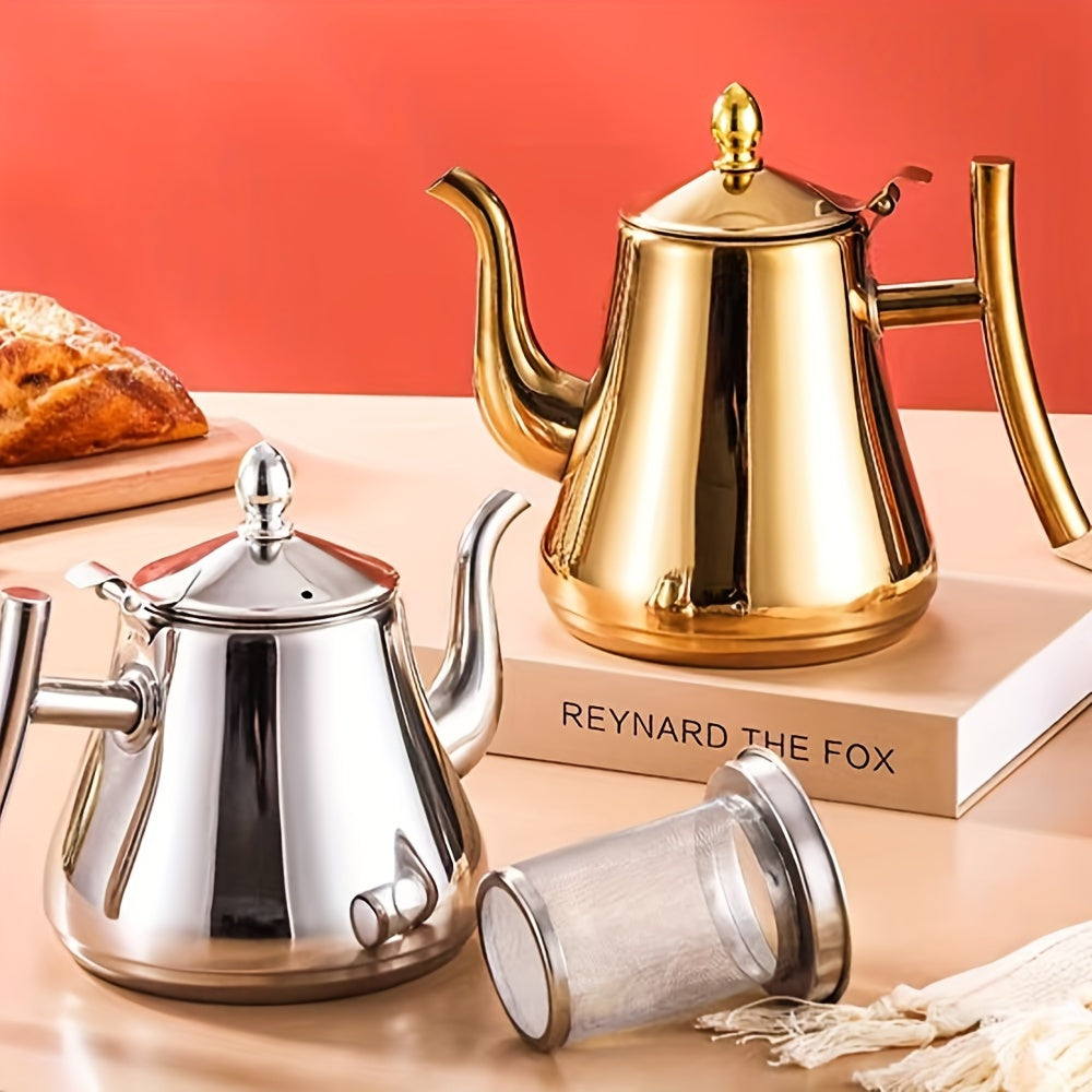 1 Set Of Stainless Steel Coffee Maker With Strainer - 1L/1.5L/2L Capacity, Heat Resistant Teapot Kettle For Restaurant Home Use - Tea Set - Coffee & Cold Water Kettle, Stainless Steel 304 Material Teapot Set With Removable Te