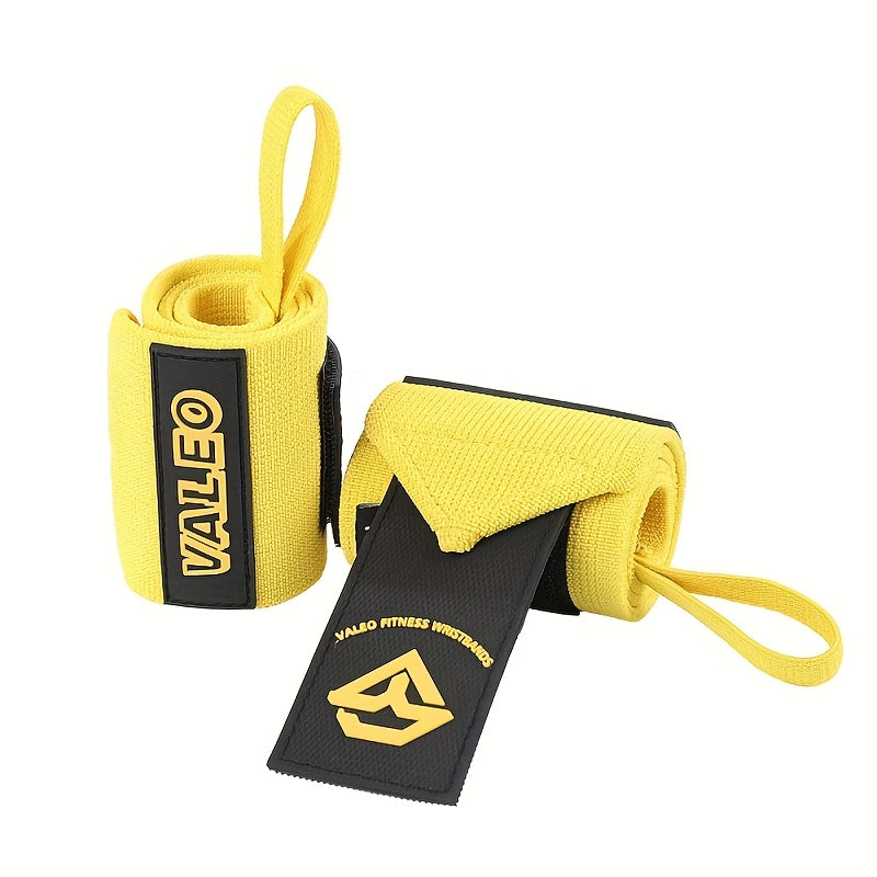 Paire de bandes élastiques VALEO pour musculation, avec boucle pouce et boucles ajustables, offrant un soutien renforcé pour soulevé de terre et powerlifting.