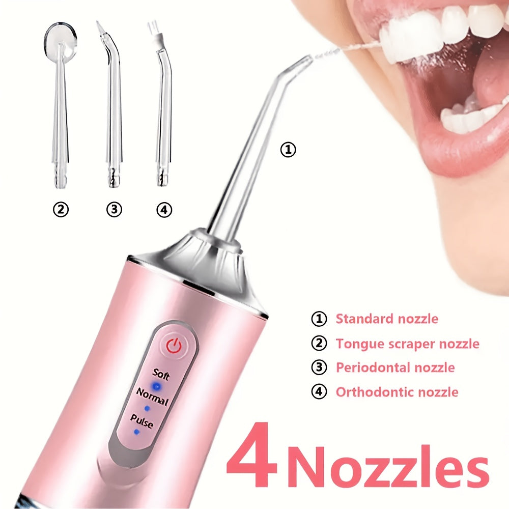 Wireless Electric Water Jet Dental Cleaning System with 4 Nozzles - 360° Rotating Nozzles, USB Rechargeable, Lithium Battery, Ideal for Daily Teeth &amp; Gums Care