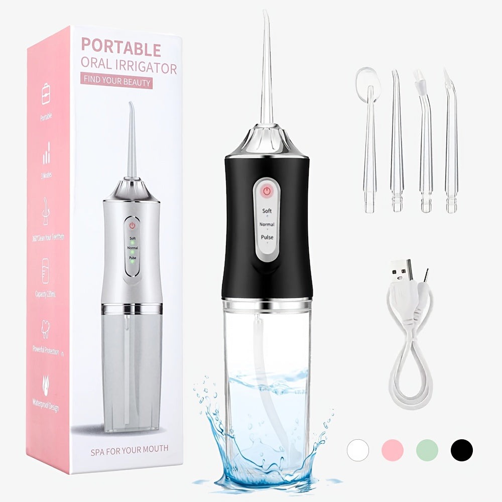 Wireless Electric Water Jet Dental Cleaning System with 4 Nozzles - 360° Rotating Nozzles, USB Rechargeable, Lithium Battery, Ideal for Daily Teeth &amp; Gums Care