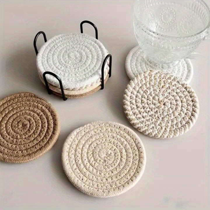 Lot de 8 sets de sets de table en coton tissé Protège assiettes et plats, résistant à la chaleur, design clair et foncé, idéal décoration maison ou cadeau.