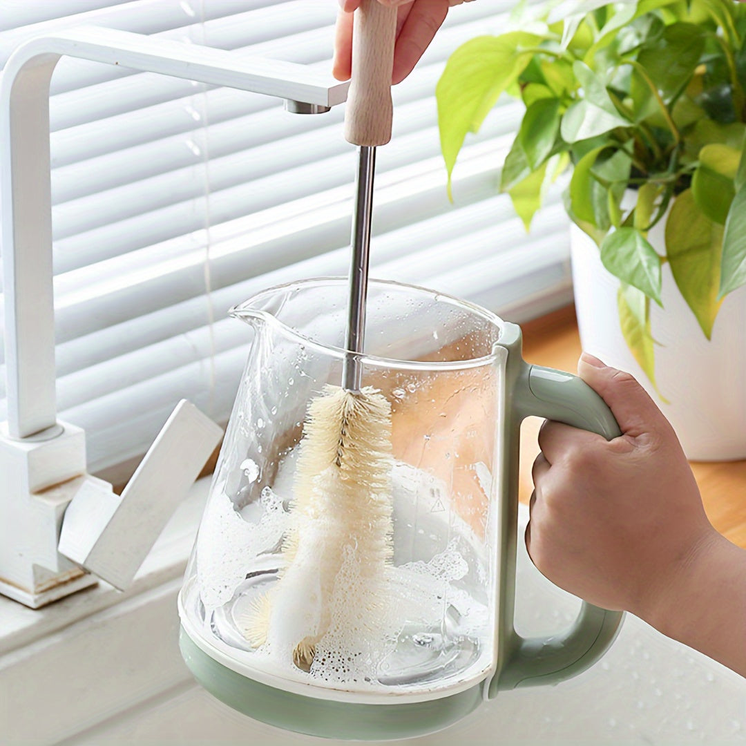 4pcs Multi-Size Cleaning Brush Set with Wooden Handles - Reusable, Easy-Grip Design for Effortless Kitchen, Youngsters Bottle, and Household Cleaning - Includes Long Handle Brush with Hanging Hole, Cleaning Tools