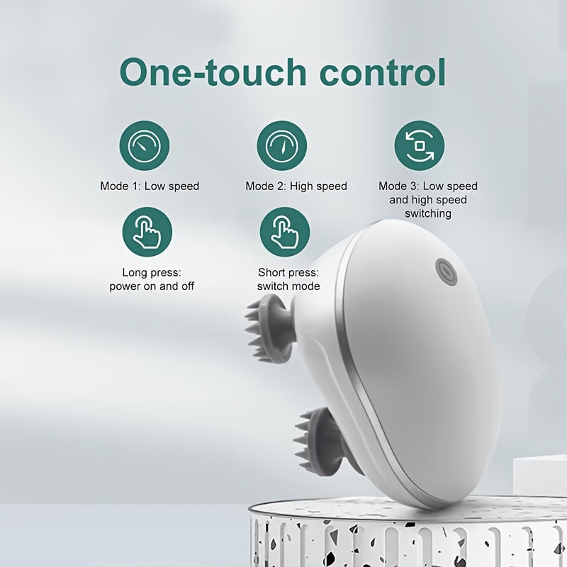 Masseur électrique pour cuir chevelu, portable USB. 4 griffes amovibles, 3 modes réglables, outil de relaxation profonde, adapté aux humains et aux animaux.