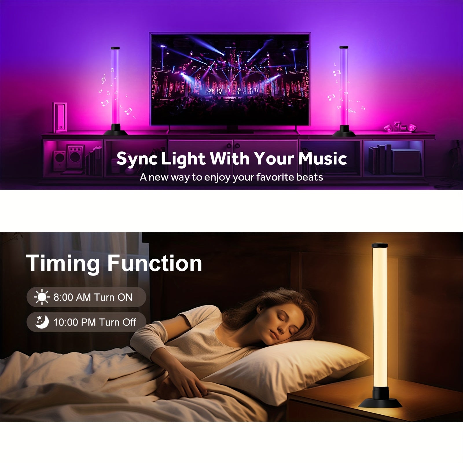 Barre LED RGBIC Intelligente : 16 millions de couleurs, 8 modes, synchronisation musique, contrôle multiple, idéale pour PC, TV et gaming, lot 2 pcs.