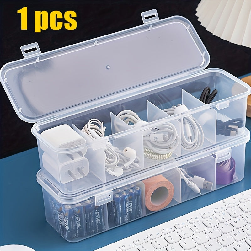 5-Compartment Large Capacity Cable Management Box with Lid - Durable Plastic Space-Saving Desktop Organizer for Office & Home Use, Multi-Purpose Storage Solution, Storage File Boxes