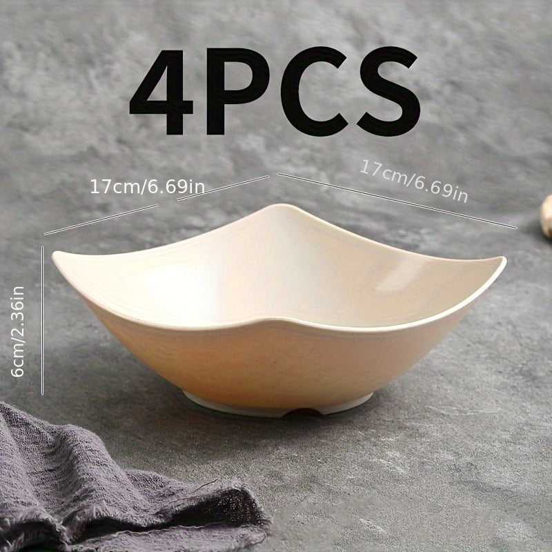 4pcs Set of Large Square Plastic Bowls with High Sides - Stackable and Non-Slip Kitchenware Set, Unique Square Design with Sturdy Corners, Perfect for Serving Salads, Snacks, Soups, or Main Dishes at Home, Restaurants, or Out