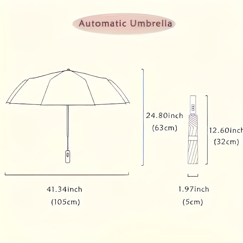Parapluie automatique 10 baleines, coupe-vent, unisexe, ouverture en un clic, robuste et élégant, idéal pour voyages et usage quotidien.