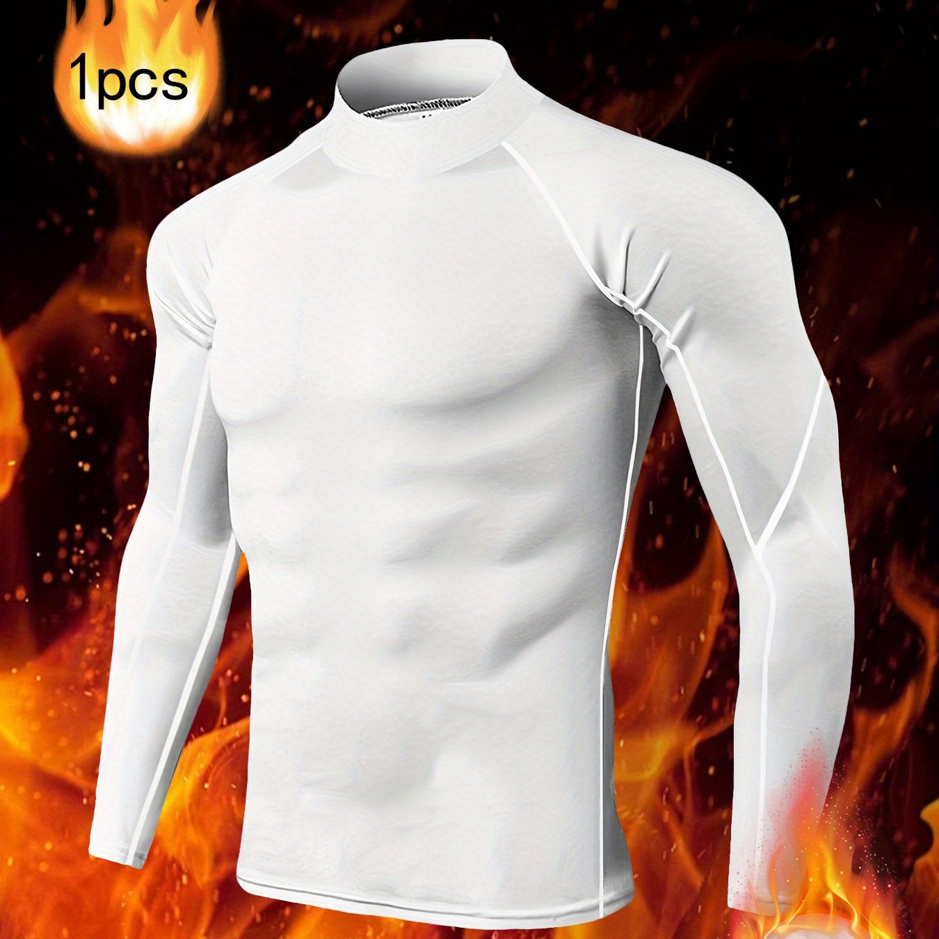 T-shirt thermique homme à manches longues, slim fit, tissu extensible, col montant, idéal pour sport, course et activités extérieures en conditions froides.
