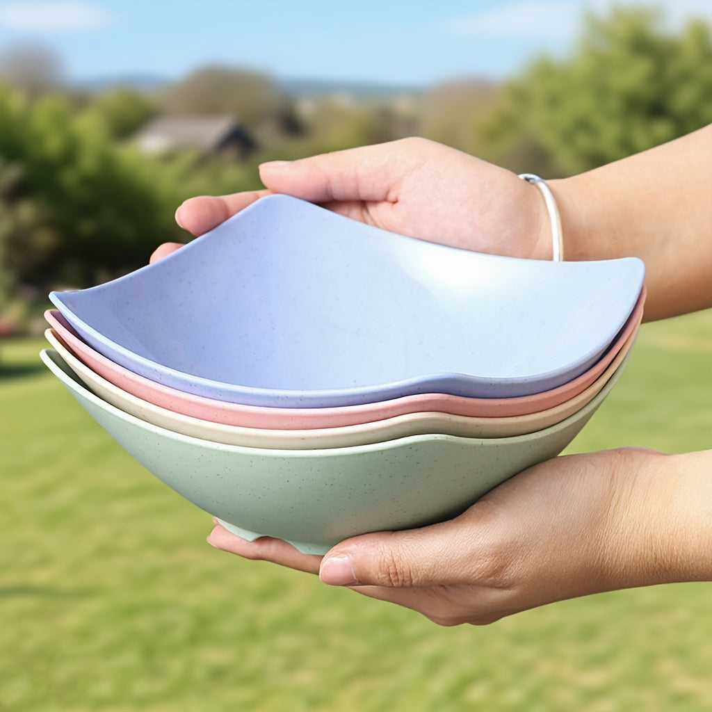 4pcs Set of Large Square Plastic Bowls with High Sides - Stackable and Non-Slip Kitchenware Set, Unique Square Design with Sturdy Corners, Perfect for Serving Salads, Snacks, Soups, or Main Dishes at Home, Restaurants, or Out