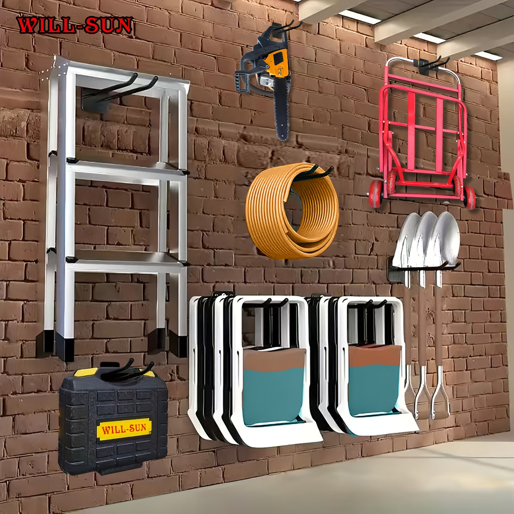 خطاف جراج معدني ثقيل برتقالي/أسود/أزرق، حامل مكنسة مثبت على الحائط، رف تعليق لأدوات البستنة، سهل التركيب، يمكنه حمل المجارف وأدوات المزرعة والحبال والسلالم وأدوات كهربائية مختلفة، مناسب للجراجات والحدائق والمساحيق