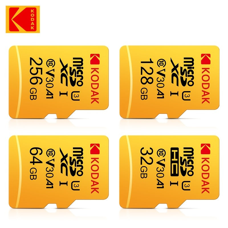 Carte Mémoire Kodak Micro TF U3 : Capacités 32 à 256 Go avec adaptateur SD, UHS-I haute vitesse, idéale 4K/120fps, compatible smartphones et caméras.