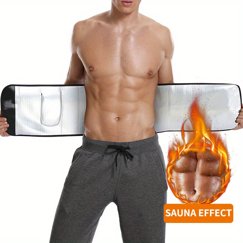 Ceinture sauna homme, ajustable, sculptante abdominale avec poches, absorbe la sueur, soutien posture, idéale entraînements et fitness.