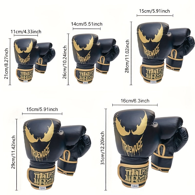 Paire de gants de boxe professionnels en PU ajustables, durables, conçus pour l’entraînement fitness et la pratique de sports de combat à domicile.