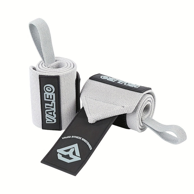 Paire de bandes élastiques VALEO pour musculation, avec boucle pouce et boucles ajustables, offrant un soutien renforcé pour soulevé de terre et powerlifting.