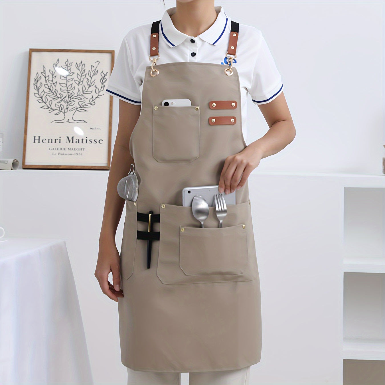 1pc Canvas Apron, High-end Design, Soft and Breathable, Four Pockets, Can be used in Restaurants, Kitchens and other occasions, Modern Apron