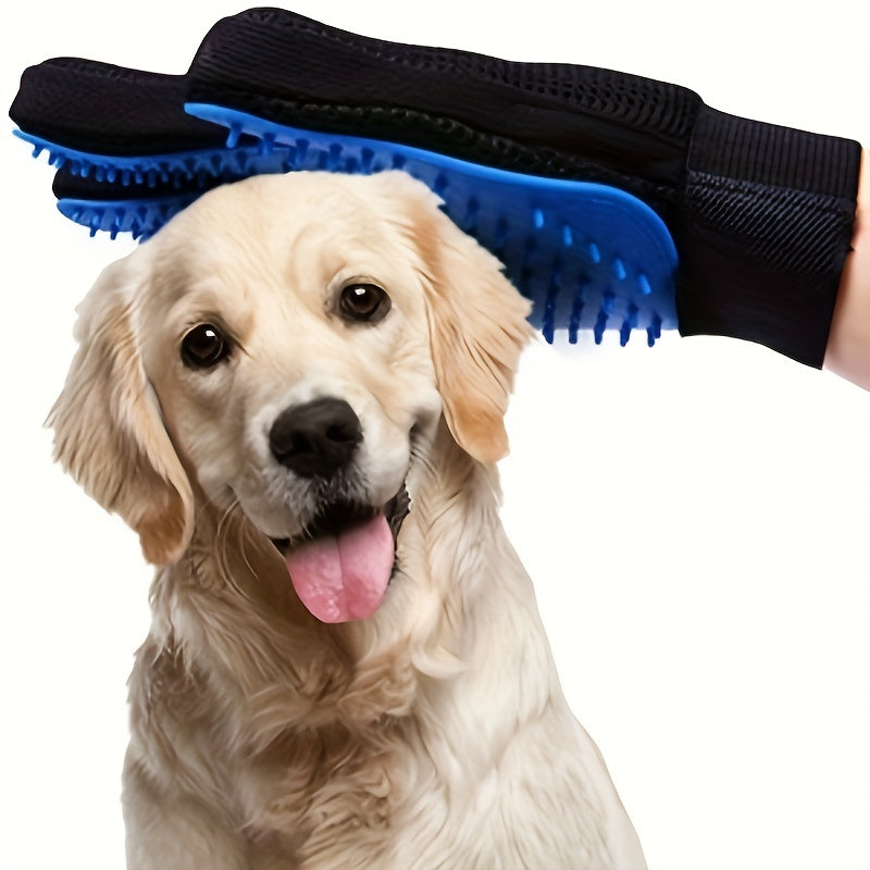 Lot de 2 gants de toilettage 2-en-1 pour animaux. Élimine poils et fourrure, massage et désépaississement pour chiens et chats.