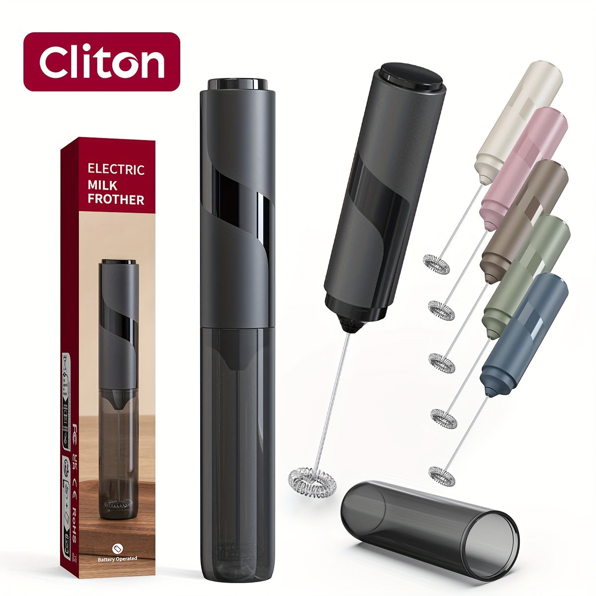 CLITON Electric Handheld Milk Frother with Storage Sleeve - Portable - Milk Shaker Suitable for Latte, Cappuccino, Protein Smoothies - Compact Milk Mixer with Froth Enhancer, Ideal for, Travel &amp; Gifts