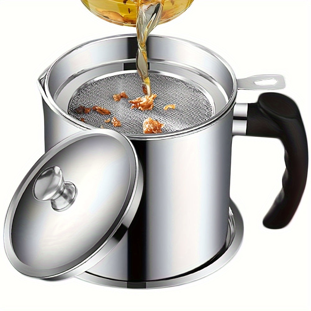 Stainless Steel Kitchen Grease Container with Strainer - Easy-Pour Handle, Ideal for Cooking Oil &amp; Grease Storage, Essential Kitchen Accessory, Grease Can for Kitchen