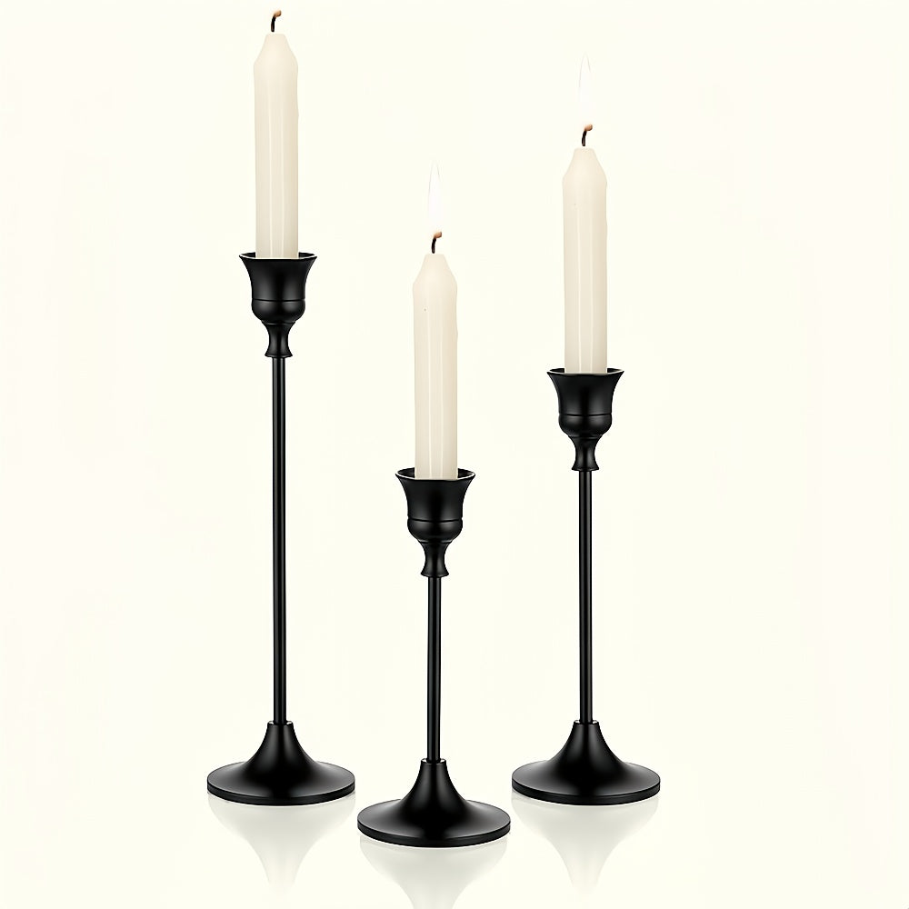 Lot de 3 bougeoirs élégants en laiton doré Design métallique poli, idéal pour mariages, dîners ou décoration maison, bougies non incluses, style moderne et durable.