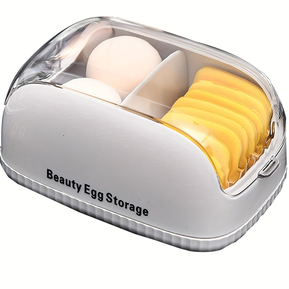 Boîte transparente pour éponge maquillage Organiseur antipoussière avec couvercle, plastique léger, idéal voyage ou maison, design clair pour visibilité optimale.