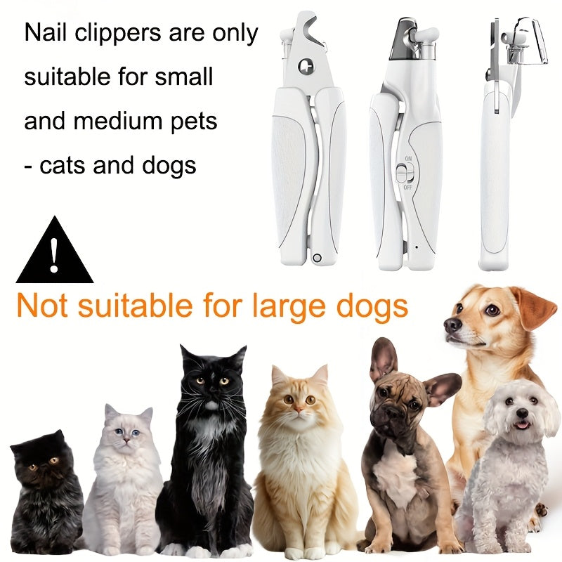 Coupe-ongles LED pour animaux avec chargement USB. Ciseaux pour chats et chiens, avec lime et protection anti-éclaboussures.