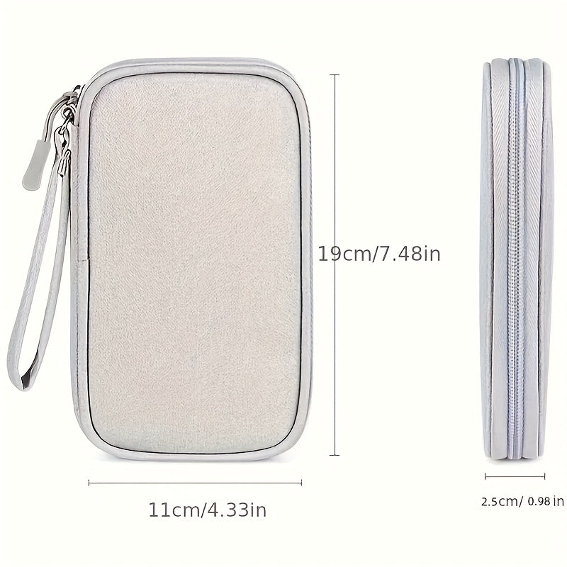 Trousse élégante en tissu avec compartiments multiples – organise câbles, batteries et accessoires, légère, pliable, pratique pour le voyage.