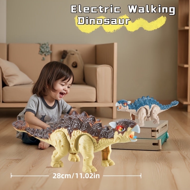 Jouet électrique dinosaure avec queue mobile, sons et lumières, modèles T-Rex, Tricératops, parfait cadeau Halloween, Noël ou anniversaire.