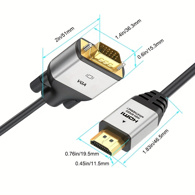 Câble convertisseur HDTV vers VGA 1080p, connecteurs mâles, convertit signal HDTV pour moniteurs, projecteurs ou PC, compatible vidéo haute définition.