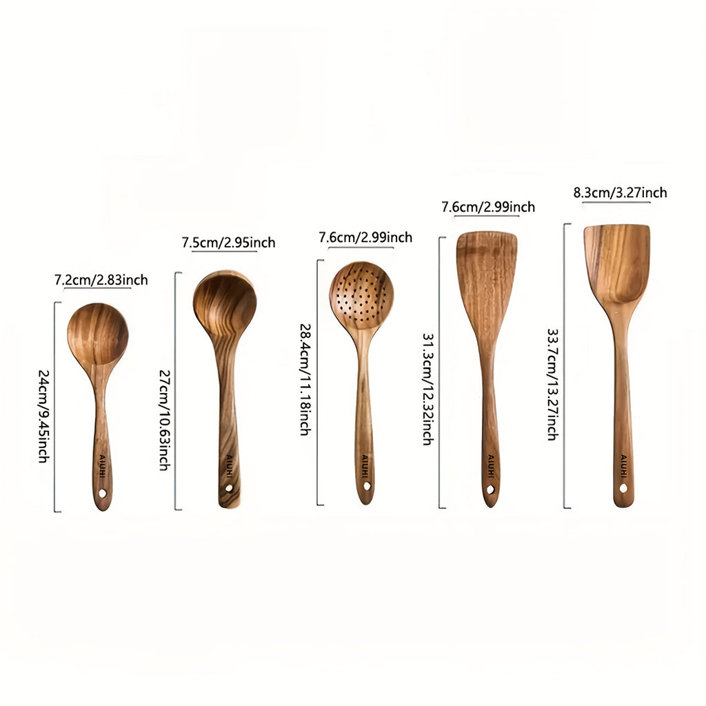 AIUHI 3pcs/5pcs Wooden Kitchen Utensils Wooden Spoons, Kitchen Tool for Cooking and Serving Non-stick Kitchen Spoon