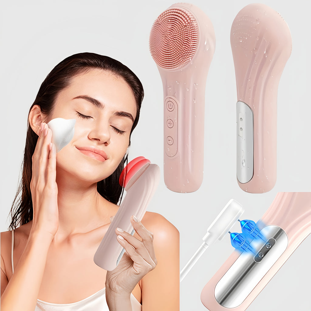 Brosse nettoyante en silicone rechargeable, chauffante, vibrante et massante, nettoie en profondeur et démaquille, parfait cadeau fête des mères.