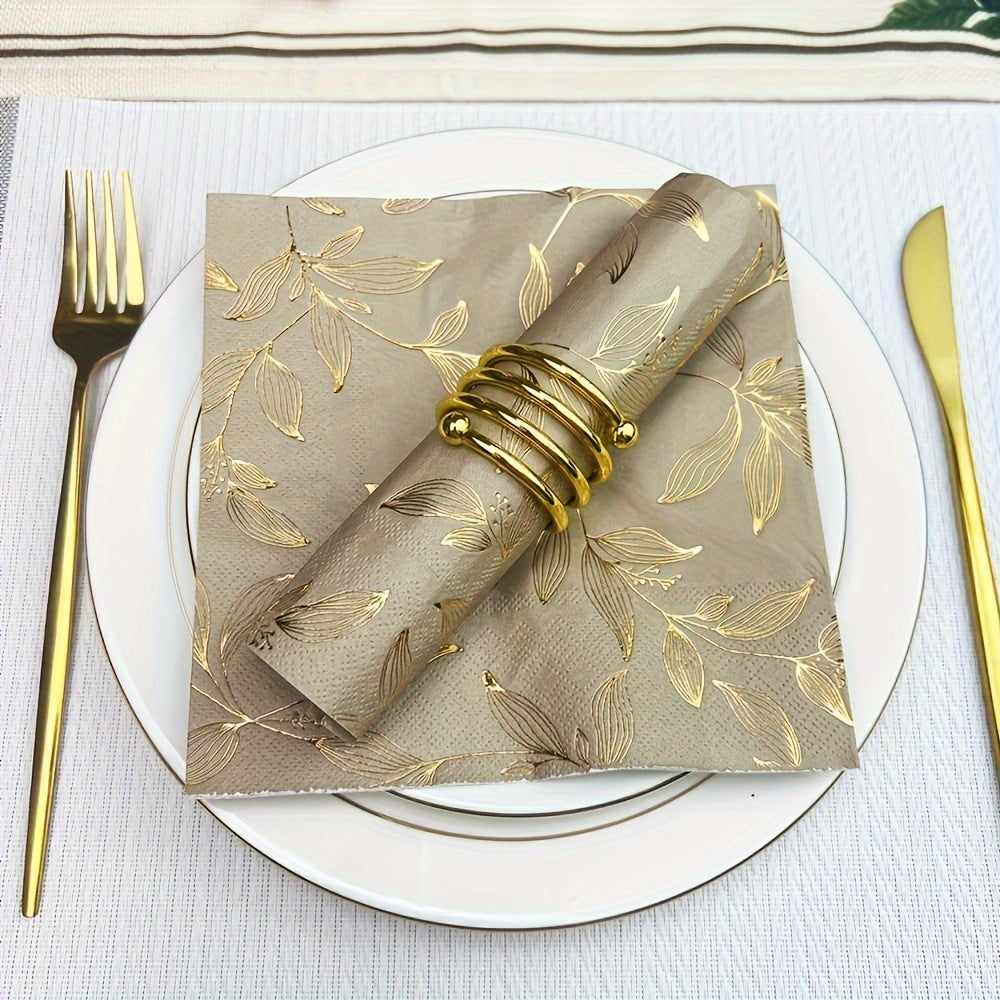 60pcs Elegant Golden Leaf Stamped Disposable Napkins - 33.02x33.02cm Square Paper Placemats, Perfect for Family Gatherings, Weddings, Parties &amp; Restaurants