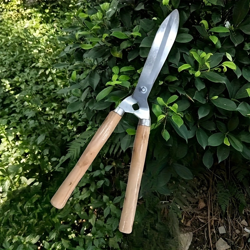 Sécateur professionnel robuste, lame carbone 25 cm, manche ergonomique en noyer antidérapant, idéal pour bordures, haies et taille décorative.