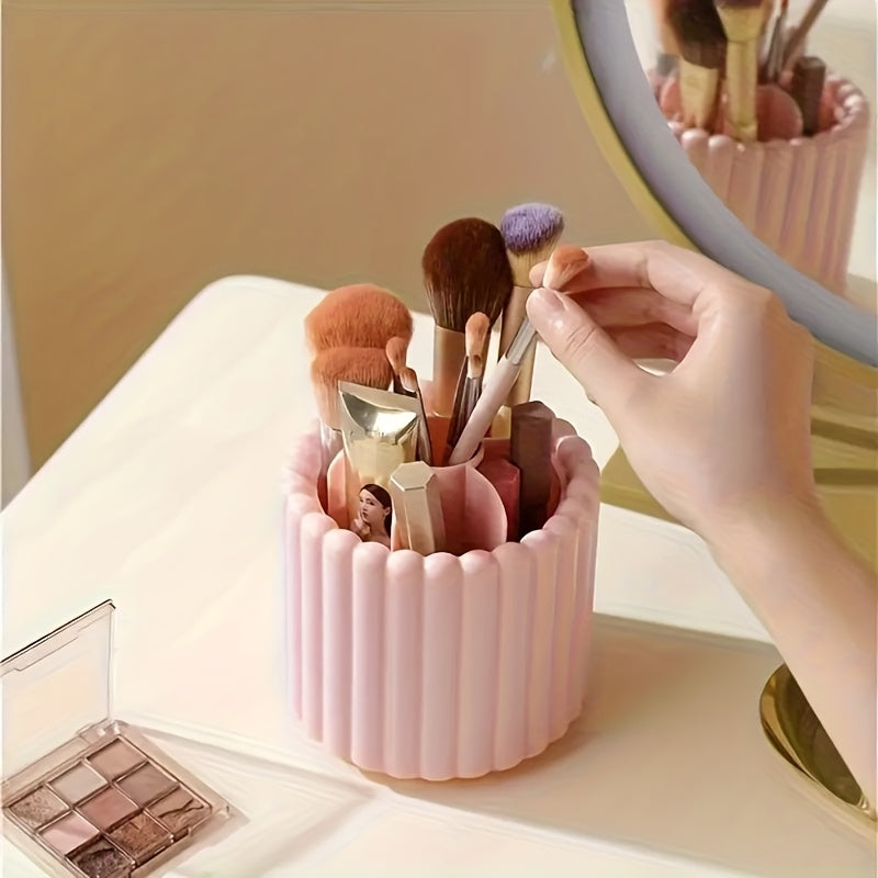 Organiseur de maquillage rotatif 360° Sans montage, rotation fluide, gain de place, compatible pinceaux, rouges à lèvres et outils beauté, idéal maison, salon ou voyage.