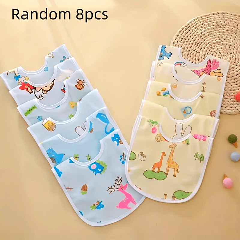 مريلة تغذية الأطفال على شكل حرف U من المخمل الكريستالي الوردي والأزرق مع جيب، 8 أو 10 قطع عشوائية